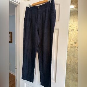 Garnet Hill 100% Linen Pants in dark blue. Size 10.